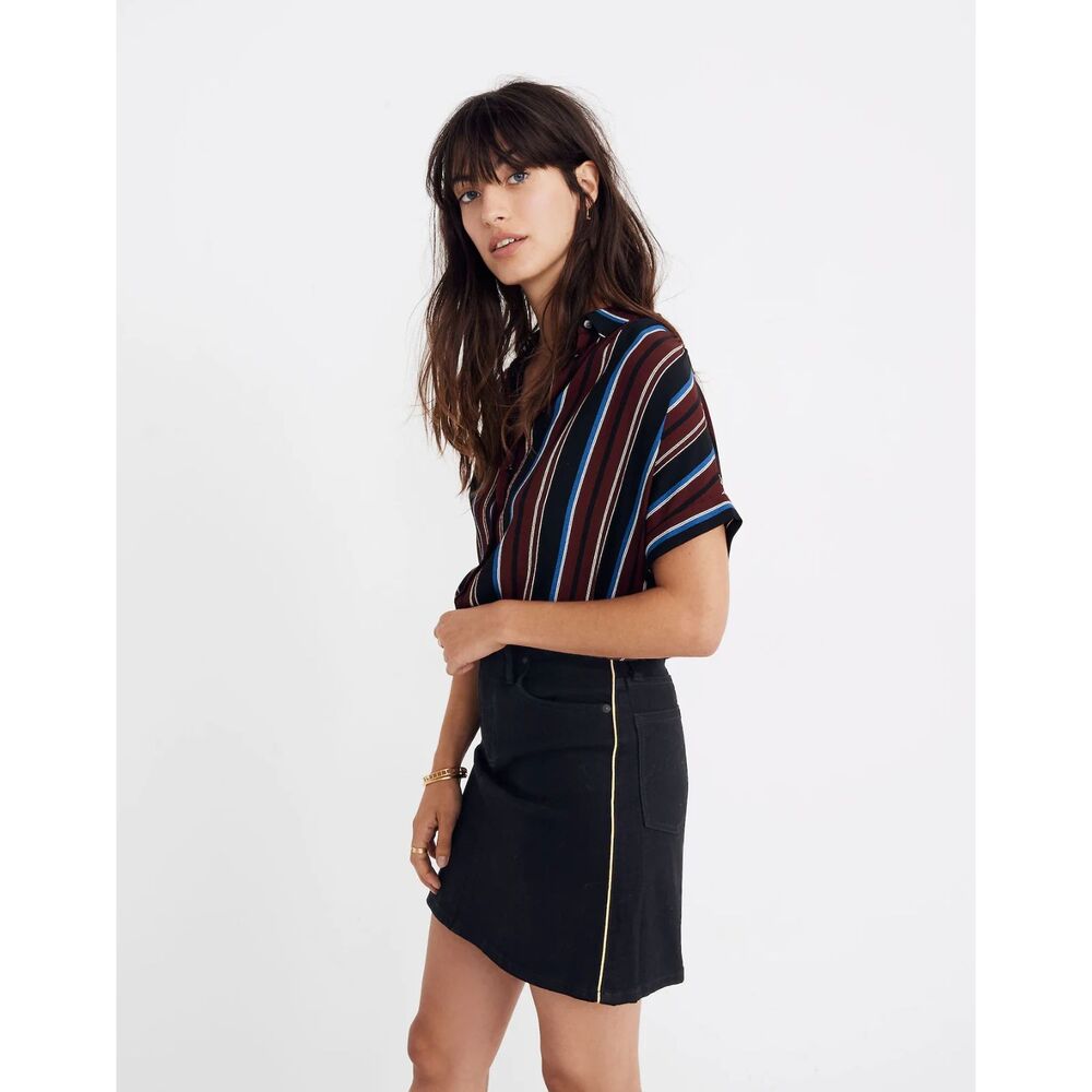 MADEWELL Skirt Womens Size 27 Black Wash Denim Jean Mini Gold Stripe Stretch